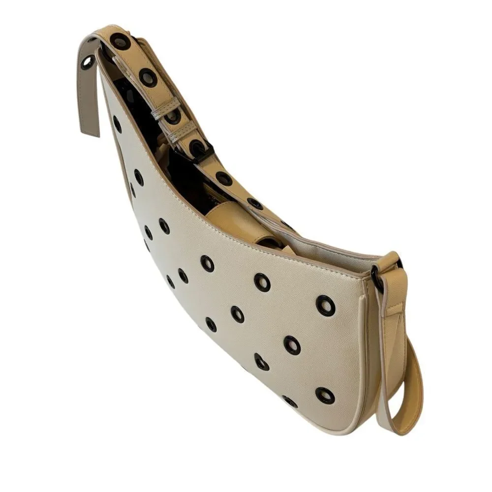 Awesome Edgy Beige Shoulder Bag with Gun Metal Accents.